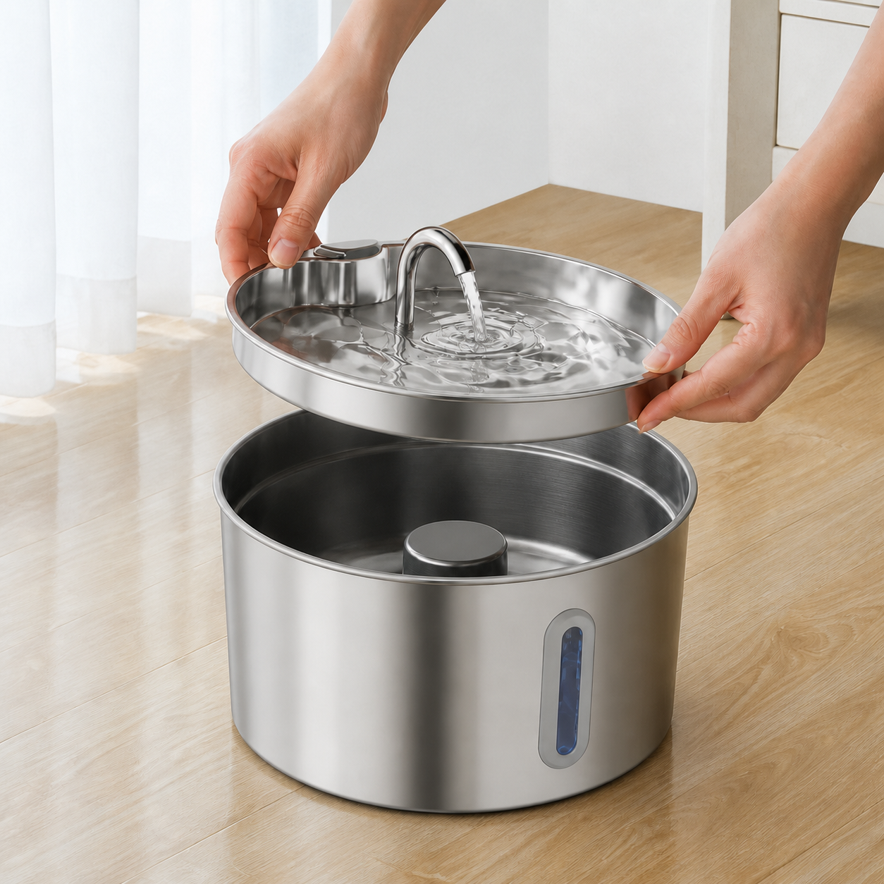 Kattfontän i rostfritt stål 2,2 L